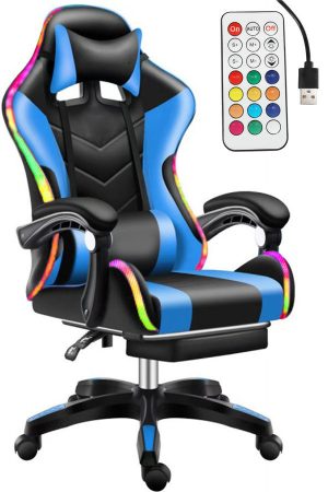 Likeregal 920  Modré herné kreslo s opierkou na nohy   a s RGB podsvietením